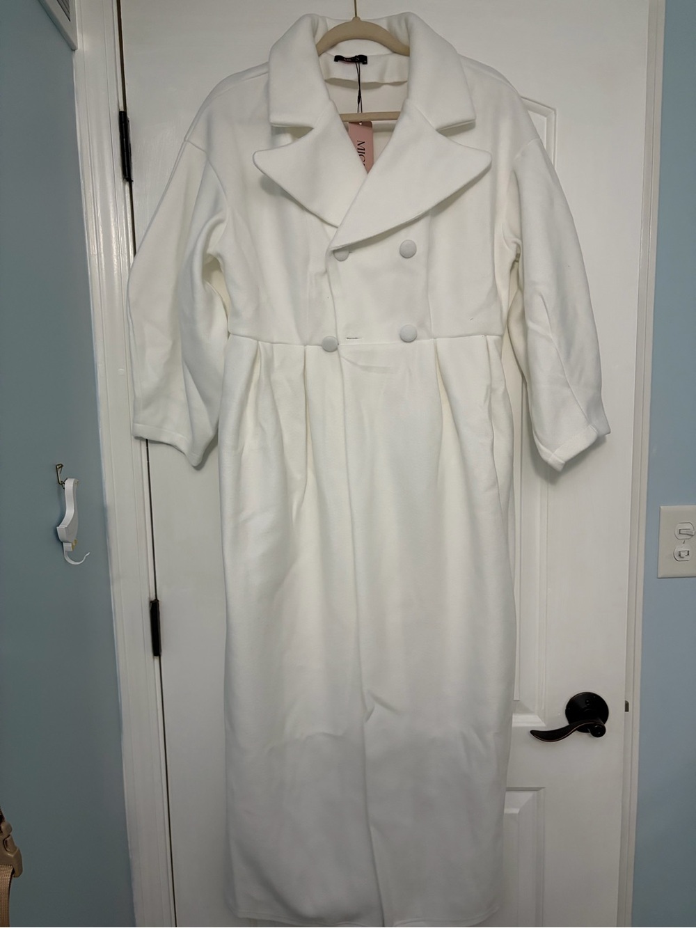 Women's White Double-Breasted Long Trench Coat